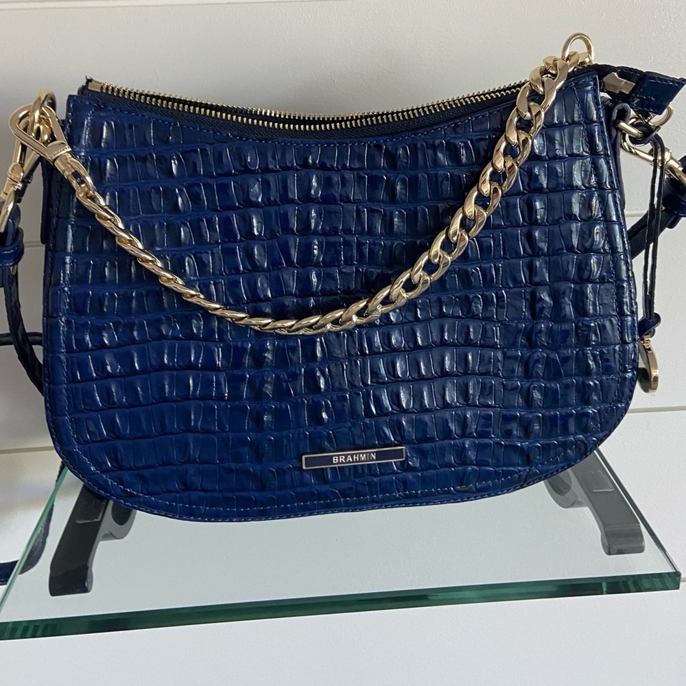 🔥RARE🔥Brahmin Ink Leontyne Mod Shayna Crossbody With Chain Navy Blue - Picture 8 of 9